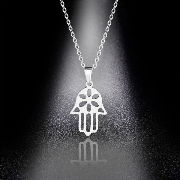 pendant necklaces fashion all-match retro palm necklace female stainless steel hand, Silver